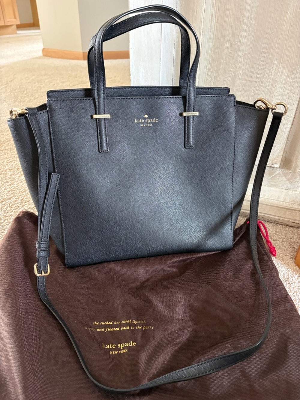 kate spade Black Saffiano Satchel with Detachable Strap